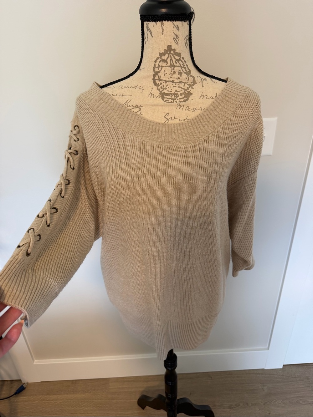 New York & Company Lace-Up Sleeve Sweater